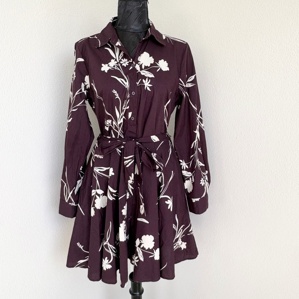 A New Day‎ Floral Long Sleeve Shirt Dress Womens S Purple